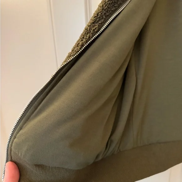 Women’s Sherpa Fleece Bomber Jacket Olive Green Size Large - Picture 7 of 10